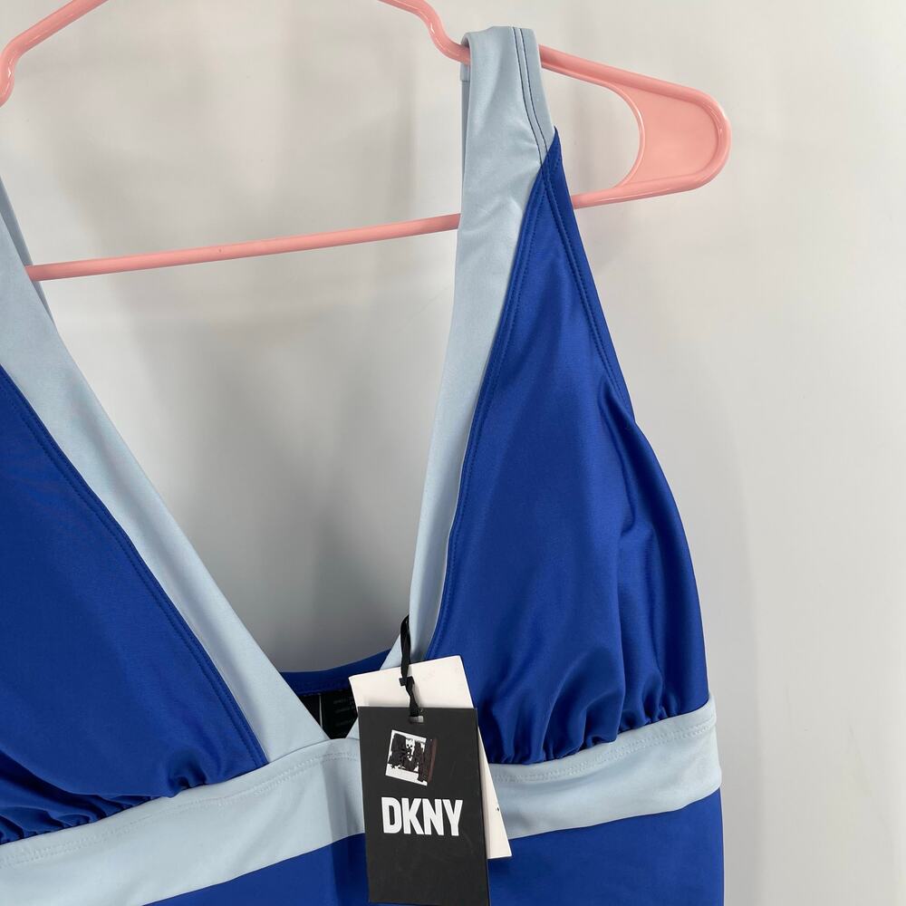 DKNY Lapis Swimsuit Size 16 Plunge Colorblock One Piece Plus Curvy Swim Blue NWT - Picture 11 of 16